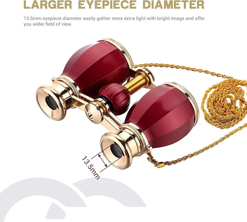 ESSLNB Opera Glasses Binoculars for Women Adults 4X30mm Theater Glasses Compact Binoculars for Theater and Concerts Antique with Case Removable Chain (Red) - Image 5